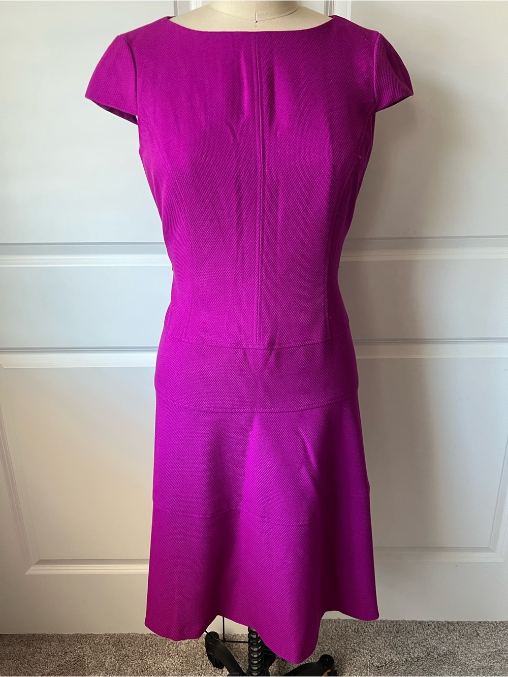 New Magenta Cap-Sleeve Fit & Flare Dress